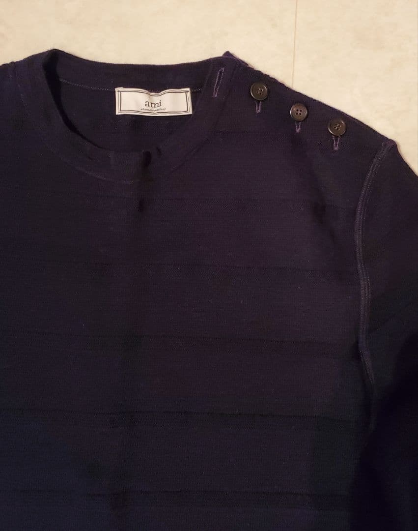 Ami 凹織り柄サマーニット肩口ボタン